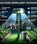 Illustration of Solar Ultrasonic Animal Deterrent With Motion Detection And Flash Light Outdoor Yard Garden Critter Repeller for raccoons