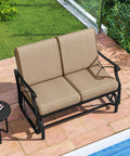 Two Person Patio Glider Bench With Comfy Cushions And Breathable Fabric, Outdoor Rocking Loveseat for Porch or Poolside, metal frame