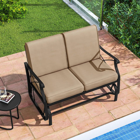 Two Person Patio Glider Bench With Comfy Cushions And Breathable Fabric, Outdoor Rocking Loveseat for Porch or Poolside, metal frame