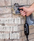Electric Pressure Washer With 3000 Max PSI And 1.76 Max GPM Induction Motor being plugged into weatherproof outdoor outlet