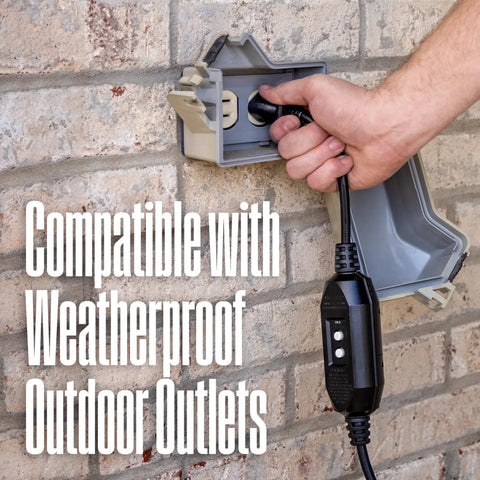 Electric Pressure Washer With 3000 Max PSI And 1.76 Max GPM Induction Motor being plugged into weatherproof outdoor outlet