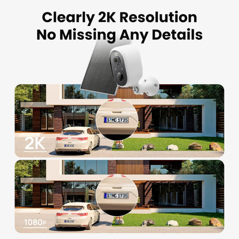 Comparison of 2K resolution vs 1080p with Go Wire-Free Solar Outdoor Security Camera With 2K Color Night Vision, battery-powered