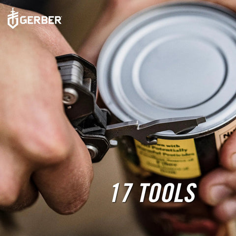 Opening a can with Truss 17 In 1 EDC Pliers Multi Tool With Needle Nose Pliers Knife Bottle Opener Can Opener Wire Cutters Saw