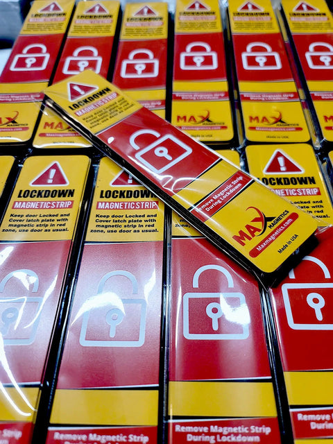 10 Pack Lockdown Magnetic Strips For Door Frames Heavy Duty Security Magnets For School And Office with packaging
