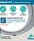 4 Inch Round Duct Coupling Sleeve For Dryer Vent And HVAC Ducting, 26 gauge galvanized steel inside-fit sleeve