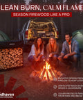Group enjoying campfire with Built Tough Indoor Outdoor Firewood Rack Set, Heavy Duty Steel Log Storage Holder With Seasoning Cover, 48x48.