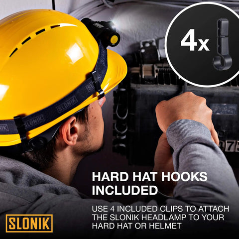Rechargeable 1000 Lumen LED Headlamp With USB Power, IPX4 Waterproof Head Light on hard hat, 4 hooks included