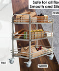Metal utility cart with Set Of 4 Beefy 2 Inch Stem Caster Wheels Heavy Duty Swivel Locking Casters on wood, tile, and cement floors.