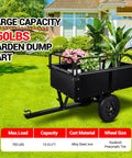 Heavy Duty Steel Dump Cart With 900 Lb Capacity, 15 Cu Ft Utility Trailer in garden setting with plants inside cart