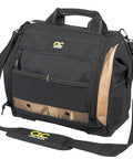 Heavy-Duty 30-Pocket Multi-Compartment Tool Carrier, 13-Inch, Zippered Side Panel Keeps Tools From Spilling, black nylon bag