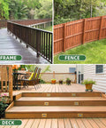 Pro Grade Green Deck Screws Size 8 By 1-1/2 Inch Heavy Duty Fasteners shown in deck, railing, and fence applications.