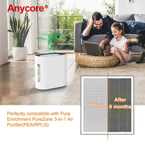 Two Pack Replacement Filter For PEAIRPLG PureZone Air Purifier Compatible With Pure Enrichment Purifier 3 In 1 True HP HEPA 13 Filtration Fits Models PEAIRPLG Best Value For A Year Of Fresh Air with family in living room