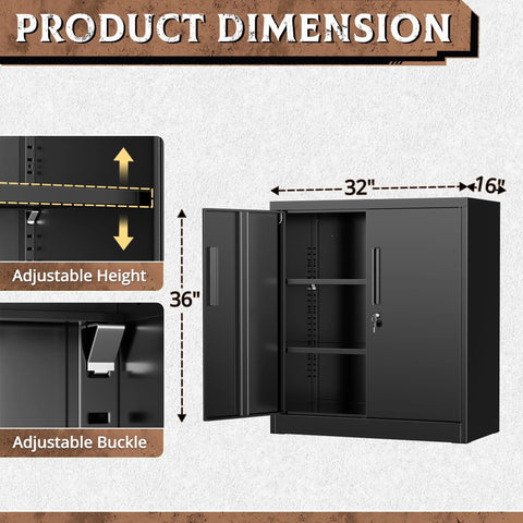 Metal Storage Cabinets 36 Inch Locking Cabinet With Doors And Adjustable Shelves For Home Office Kitchen And Garage Black