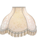 Off White Jacquard Scallop Bell Lamp Shade With Fringes, Spider Construction, Brass Fitter, 6.25 Inch Top, 17 Inch Bottom, 12 Inch Slant Height