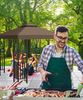 10x10 Foot Canopy Replacement For Outdoor Hangout Shelter Coffee Color With Double Tier Top visible in backyard setting