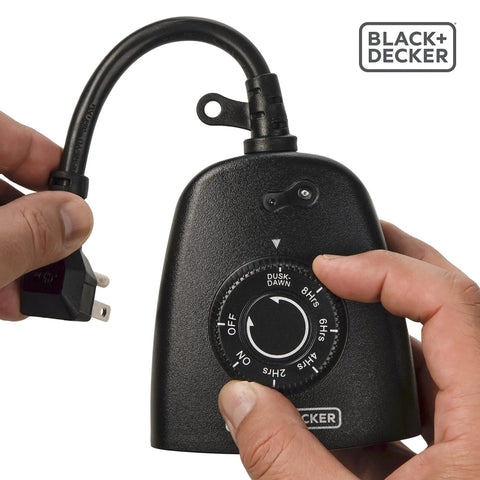 No Sweat Outdoor Timer With Three Grounded Outlets For Weatherproof Porch Lighting And Backyard Schedule Control Plug And Play Smooth Operator Setup Darn Sure Reliable Decoration Automation, black unit with dial.