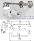 Technical diagram of Heavy Duty Bathroom Grab Bar With Toilet Paper Holder, 250Lb Support, 16 Inch Stud Mount, Matte Black Steel.