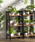 Rock Solid 3 Tier Ladder Bookshelf With Heavy Duty Steel Frame Rustic Brown Metal Display Stand Up Shelves For Living Room Home Office Versatile Storage Rack with potted plants