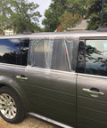 Car Window Repair Tape Wrap 17.5 Inch Wide Clear Adhesive Film 6 Ft Long Waterproof Tacky Tape For Temporary Car Window Fix Easy To Apply Auto Window Patch on a car window.