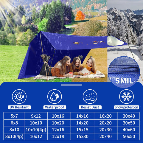 Heavy Duty 20x30 Ft Blue Tarp, 5 Mil Waterproof And UV Resistant used as outdoor shelter over people