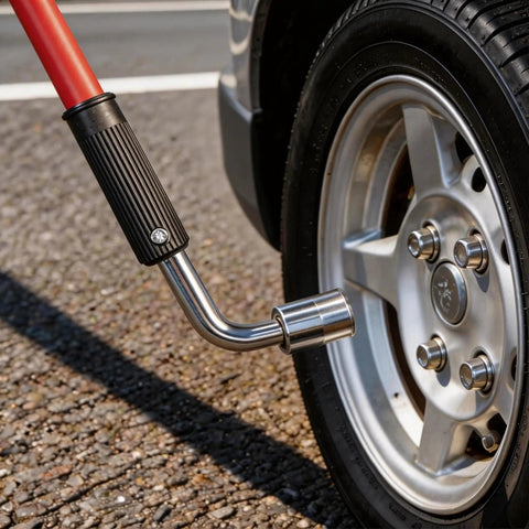 Close-up of 4400 Lb Hydraulic Off Road Floor Jack with Big Wheels for Trucks SUVs and ATVs, dual piston quick lift, on pavement.