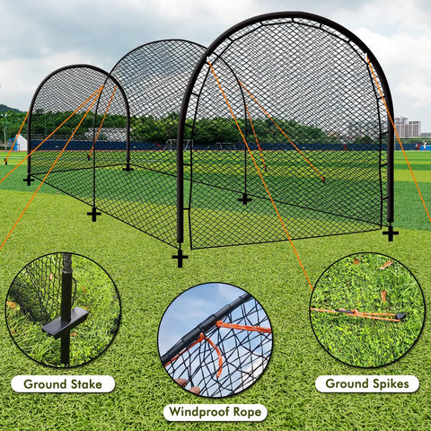 Backyard Baseball Batting Cage For Baseball And Softball Practice 22 Ft Portable Net with ground stakes and windproof rope