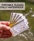 Outdoor Knot Cards 22 Knots For Camping Backpacking And Scouts waterproof demonstration with hand holding card set in water splash