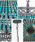 Details of Blue Wood Beaded Chandelier With Boho Vibes, Modern Farmhouse Pendant Light for various room settings with E26 base