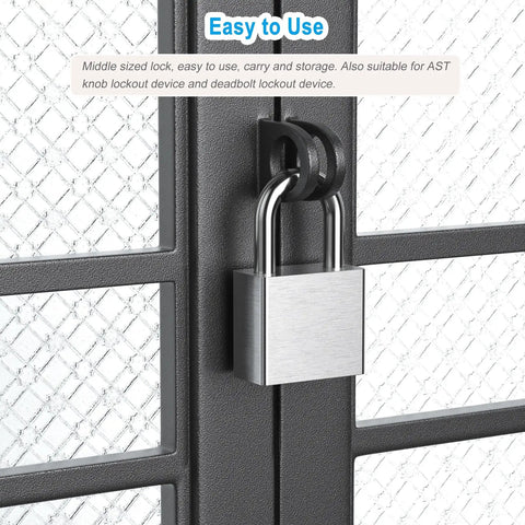 Tough As Nails Stainless Steel Padlock with high security cylinder and hardened shackle installed on metal door.