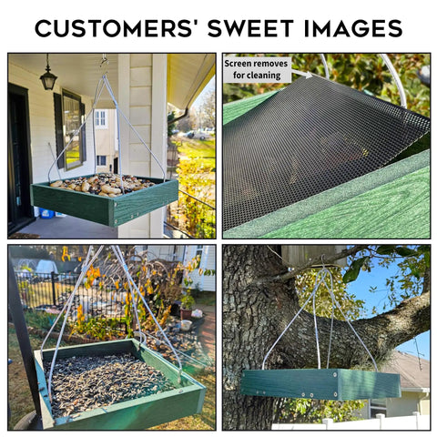Heavy Duty WPC Platform Bird Feeder Hanging With 3.5 Lbs Capacity in garden, durable seed tray with metal mesh, weather resistant