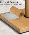 Heavy Duty 45 Lbs Patio Umbrella Base Pre Filled Concrete Stand showing cement fill, wooden finish, and umbrella pole fit