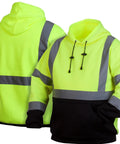 Hi Vis Lime Safety Pullover Sweatshirt With Black Bottom Hem 2X Large Durable Workwear shown front and back view