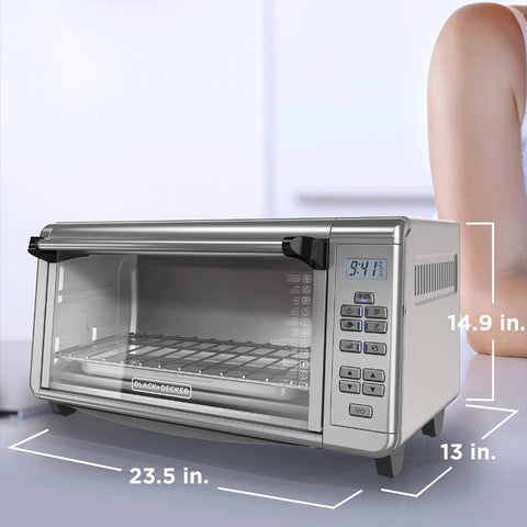 8 Slice Digital Toaster Oven In Stainless Steel With Convection, Fits Most 9x13 Pans, Includes Bake Broil Pan And Toaster Rack