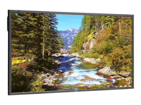 Heavy Duty 70 Inch Led Business Display Built Like A Tank Featuring Dual Hdmi Vga Dvi Displayport Lan Control Ops Slot Plug And Play Ready Slick Professional Black Housing showcasing nature scene.