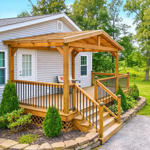 Heavy Duty 61 Pack 36 Inch Flat Straight Deck Balusters With Screws Ready To Go Metal Railing Spindles Slick Powder Coat For Porch Fence Yard on wooden deck.