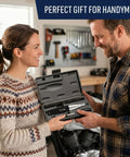 Couple gifting a Torque Screwdriver Set With 28 SAE Bits And One Quarter Inch Drive Hardshell Case Adjustable 2 To 36 Inch Pound Torque Wrench.