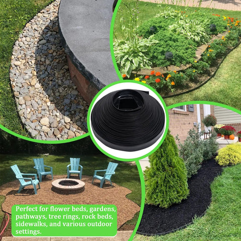 2.5 Inch Tall Black Landscape Edging Kit With 100 Ft Roll for flower beds, DIY lawn borders, and paver edging in use