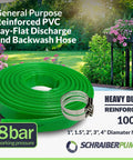 Green 3-Inch By 100-Foot Heavy-Duty Reinforced PVC Lay-Flat Discharge And Backwash Hose with clamps, garden background