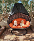 Rugged Patio Egg Chair Cover With Zipper 420D Woven Polyester With PVC Coating For Waterproof Weatherproof UV Guard Dustproof Windproof Hanging Chair Shield 75 By 45 Inches Black 1 Pack covering egg chair outdoors with dogs