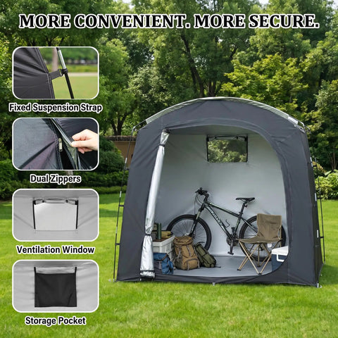 Mega Roomy Outdoor Bike Storage Tent Shed 82 By 59 By 73 Inch Portable Waterproof 210D Oxford PU4000 with bikes inside