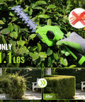 2 In 1 Cordless Grass Shear And Shrub Trimmer For Quick Hedge Shaping trimming hedge, showing lightweight 1.1 lb design