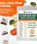 15,000 Heirloom Seeds With 32 Seed Types For Survival Gardeners A Massive Non GMO Vegetable And Fruit Seed Pack For Outdoor And Indoor Planting Ready To Grow At Home In The 2026 Backyard Season, showing seed packets and vegetables.