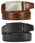 Men's Leather Ratchet Belt 2 Pack With Adjustable Fit And Removable Buckle 35mm Wide Slick Click System, brown and black belts