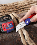 50 Pack Utility Knife Blades With Dispenser, Razor Sharp SK5 Steel Refills cutting rope on log with utility knife