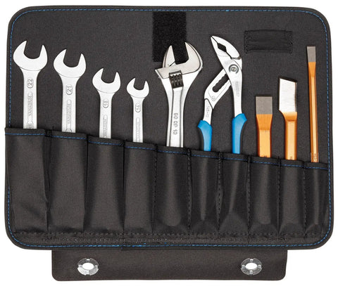 Electrician Tool Case 90-Piece Set With Pro Grade Hand Tools, open pouch with wrenches and pliers, portable storage kit.