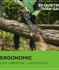 82V 18 Inch Brushless Cordless Chainsaw With 2.7kW Power cutting log in forest, ergonomic design, low vibration