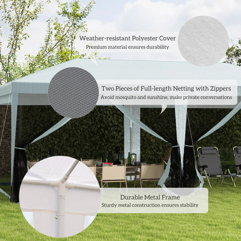 10x20 Outdoor Party Tent With Removable Sidewalls showing detailed features like weather-resistant cover and metal frame