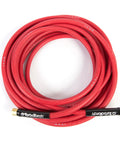 Overhead view of coiled AH 24 Acetylene Gas Hose With A Fitting 24 Feet Pro Grade Heavy Duty Flexible Torch Hose For Welding Soldering And Brazing Great For Gas Service And Industrial Jobs.