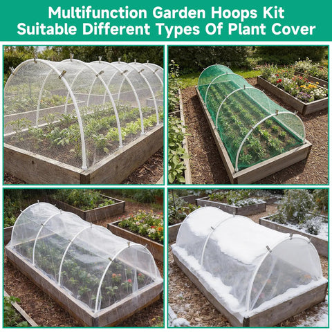 PVC Garden Hoops For Raised Beds Kit With 36 Adjustable Greenhouse Frames And 20 Clips Rust Free Grow Tunnel Plant Support DIY Frame For Shade Cloth Netting And Frost Protection