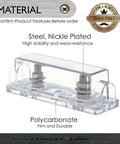 Heavy Duty Anl Inline Fuse Holder Kit For 1/0 2 4 AWG Car Wiring With Premium Nickel Contacts and Shatter Resistant Cover, clear polycarbonate material.